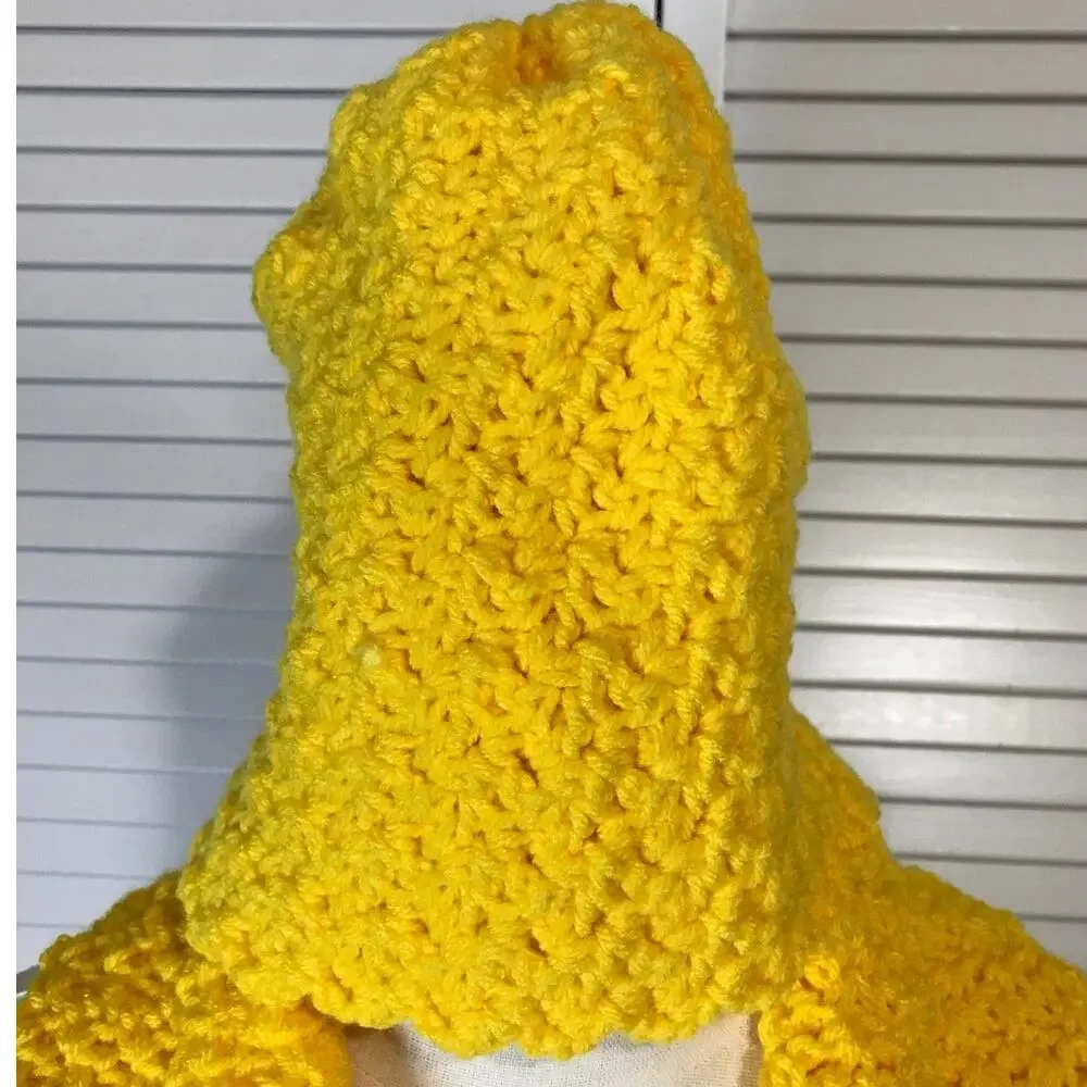 NWT Handmade Crochet Textured Winter Highlighter Yellow Scarf 67” & Beanie